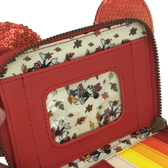 Disney Loungefly Minnie Mouse Fall Ombre Sequin Zip Around Wallet NWT NEW - Picture 8 of 8